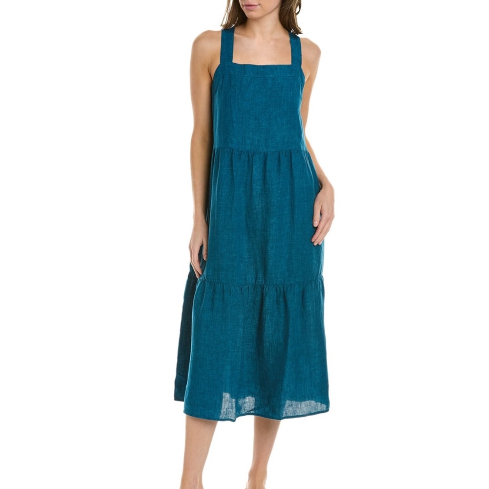 Eileen Fisher Washed Organic Linen Delave Tiered Dress  Easy Fit, Full Length